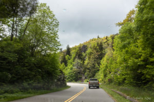 Stack Rock Creek (Mile 305) from a car window, Blue Ridge Parkway, NC USA