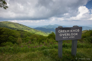 Green Knob Overlook and signpost, Blue Ridge Parkway, NC USA