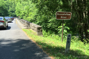 Traffic backed up at Oconalute River, Blue Ridge Parkway, NC USA