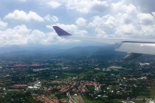 Aerial view of the red roofs over Chiang Mai Thailand