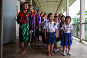 Lisu school children line up, Chiang Mai District Thailand