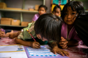 Thai girls on the floor of a Classroom, Mae Sariang, Thailand