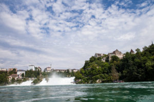 Schloss Laufen am Rheinfall from the water, Switzerland