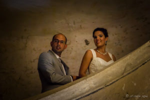 Portrait: bride and groom in low light inside the Munot, Schaffhausen Switzerland