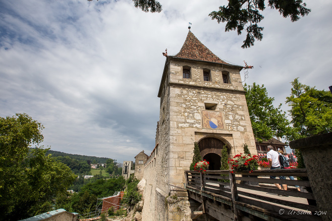 Bridge into Schloss Laufen over the Rheinfall, Switzerland