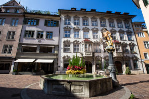 Town Square with a fountain, Old Town, Schaffhausen, Switzerland