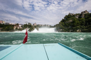 Schloss Laufen am Rheinfall from the water, Switzerland
