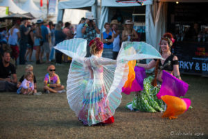 Mother and Daughter Dancing in gypsy costumes, Byron Bay Bluesfest 2017, Australia