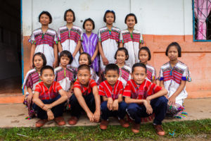 Karen school children in traditional clothing, Mae Hong Son, Thailand.