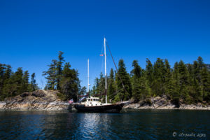 Double-Masted Schooner on Prideaux Haven, Desolation Sound, BC Canada