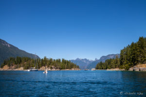 Dinghy into Melanie Cove, Desolation Sound, BC Canada