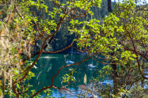 Sailboats on Melanie Cove, as seen from Melanie Point, BC Canada