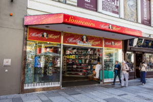 Mostly Mozart Souvenirs storefront, Vienna, Austria