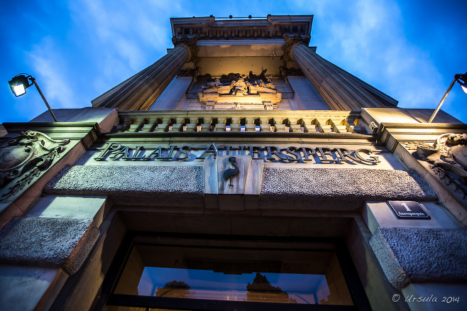 Front of Palais Auersperg against a night sky, Vienna Austria