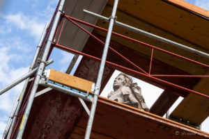 Mozart Monumentin scaffolding, Burggarten Vienna Austria