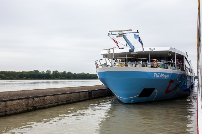 Large ship (TUI Allegra) on the Altenwörth Lock in Austria