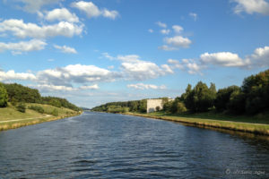 The Continental Divide marker on the Main-Danube Canal, Germany.