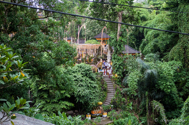 View over Pura Gunung Lebah Temple from the bridge, Ubud