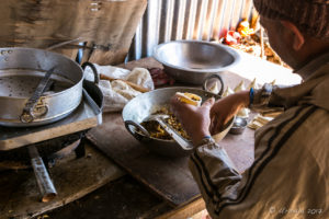 Nepali man making samosas, Panauti-Namobuddha Rd, Nepal