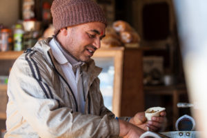 Nepali man making samosas, Panauti-Namobuddha Rd, Nepal