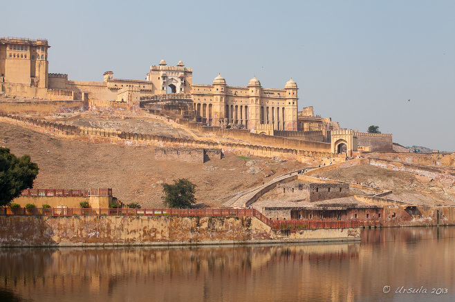 Amer Fort from across Maotha Lake, Jaipur India