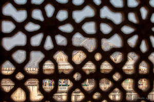 View through lattice over , Amer Palace, Jaipur India