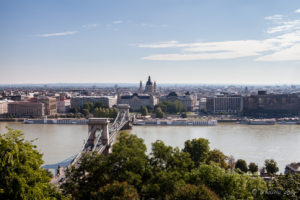 Széchenyi Chain Bridge from Buda Hill, Budapest Hungary