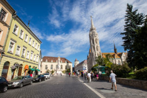 Tárnok St towards Plaque Tower and the Cathedral of St Matthias, Budapest Hungary