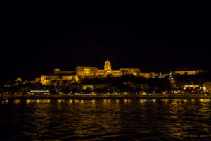 Royal Palace after dark from the Danube, Budapest Hungary