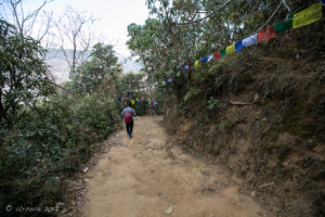 Nepali guide on the dirt path downThrangu Tashi Yangtse Monastery, Namo Buddha Nepal