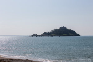 View of St Michael's Mount from a Marazion beach, Cornwall UK.