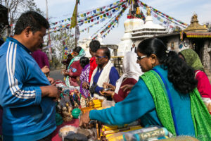 Nepali Pilgrims at the Namo Buddha Stupa Market tables, Nepal