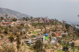 Colourful Nepali village on a hill, Namobuddha to Dhulikhel, Kathmandu Valley