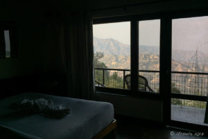 View over the mountains from a Dhulikhel Lodge Resort room, Nepal