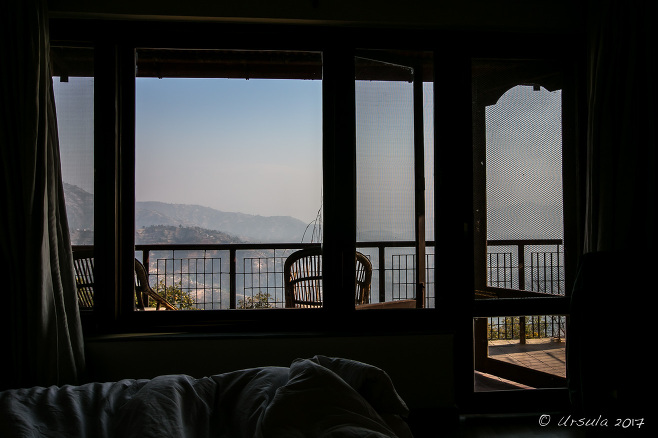 Morning over the Mountains at Dhulikhel from inside a Dhulikhel Lodge Resort room, Nepal