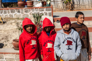 Hindu School Boys in hooded jackets, Dhulikhel to Nagarkot, Nepal
