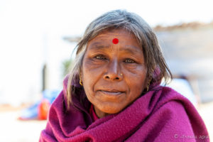 Portrait: Old Nepali woman in a pink blanket, Dhulikhel to Nagarkot, Nepal
