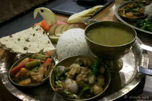 Nepali set meal dinner, Stupa View Resort, Nagarkot Nepal