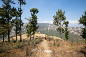 Trekker on a ridge path, Dhulikhel to Nagarkot, Nepal