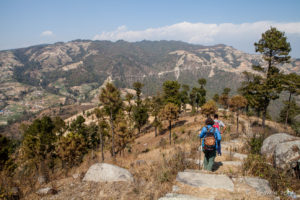 Trekkers on a ridge path, Dhulikhel to Nagarkot, Nepal