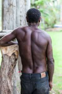 Crocodile Man outside the spirit house, Kanganaman Village, PNG