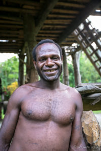 Smiling Crocodile Man in the spirit house, , Kanganaman Village, PNG