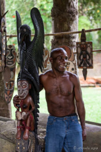 Crocodile man and his eagle carving, Kanganaman spirit house, PNG