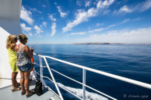 Two women on the deck of a tourist boat, Costa Blanca Spain
