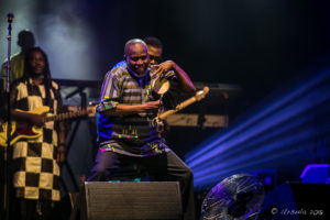 Drummer with Youssou N'Dour on stage at Byron Bay Bluesfest 2018, AU