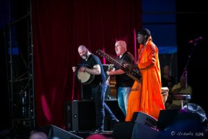Afro Celt Sound System on stage at Byron Bay Bluesfest 2018, AU