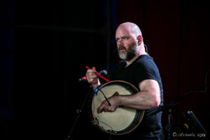 Robbie Harris on Bodhrán - Afro Celt Sound System - on stage at Byron Bay Bluesfest 2018, AU