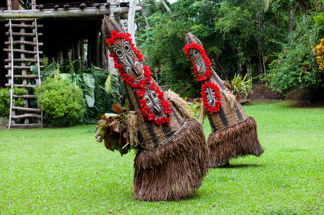 Dancing tumbuan masks, Kaningara, Middle Sepik, Papua New Guinea PNG