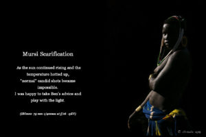 Underexposed bright-rim-light picture of a young Mursi woman, Ethiopia