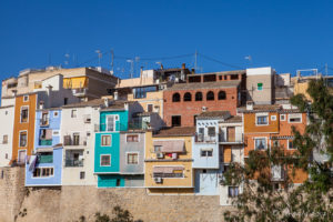 Colourful houses on the Rio Amadorio Embankment, Villajoyosa, Spain